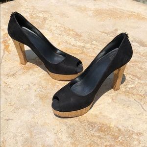 Stuart Weitzman Black Open Toe Platform High Heels